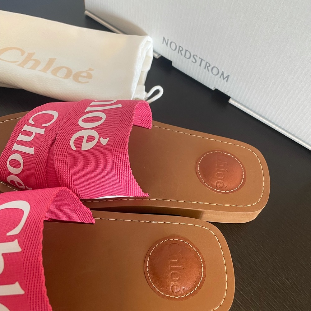 Chloé Woody Flat Logo Ribbon Slide Sandal - Picture 3 of 6
